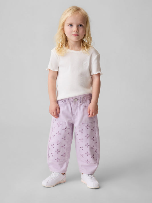 Lila Eyelet Double-knee Horseshoe Jean Pantolon