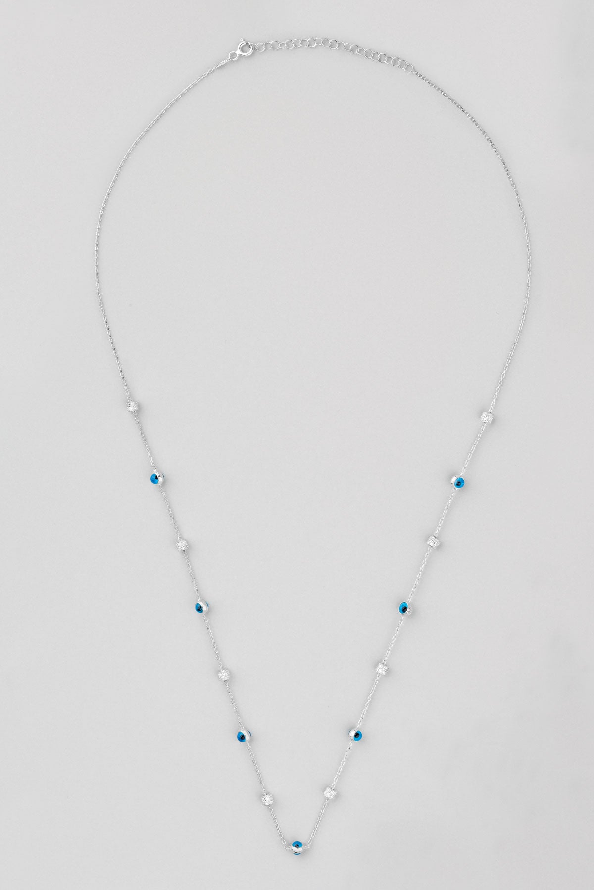 Minimal Nazar Ikonlu 18 Ayar Beyaz Altın Kaplama 60 Cm Gümüş Kolye 1133520599