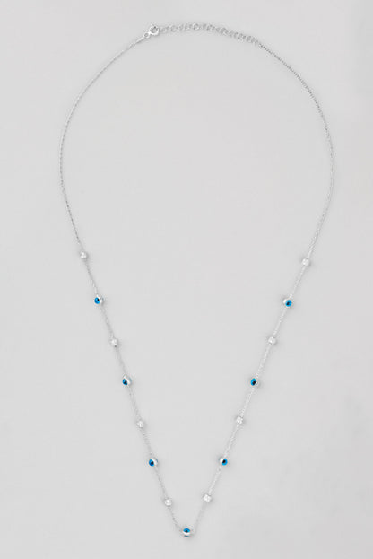 Minimal Nazar Ikonlu 18 Ayar Beyaz Altın Kaplama 60 Cm Gümüş Kolye 1133520599