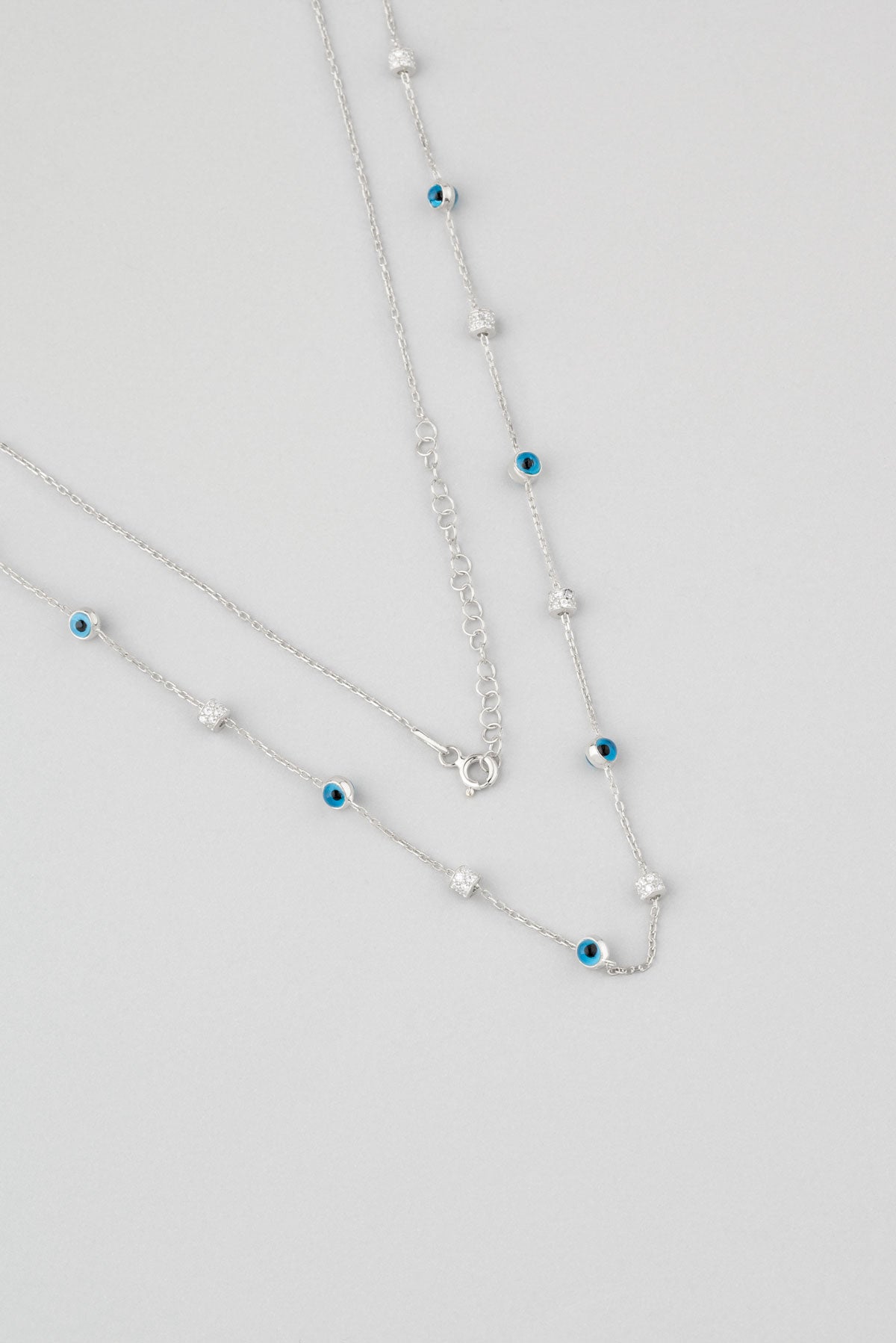 Minimal Nazar Ikonlu 18 Ayar Beyaz Altın Kaplama 60 Cm Gümüş Kolye 1133520599