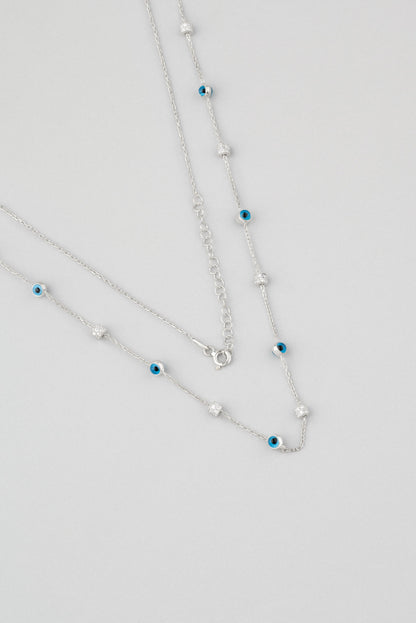 Minimal Nazar Ikonlu 18 Ayar Beyaz Altın Kaplama 60 Cm Gümüş Kolye 1133520599