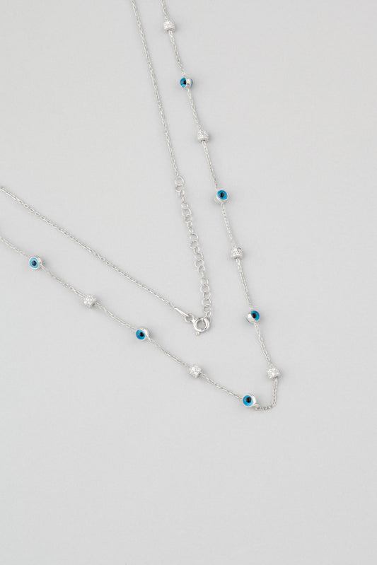 Minimal Nazar Ikonlu 18 Ayar Beyaz Altın Kaplama 60 Cm Gümüş Kolye 1133520599