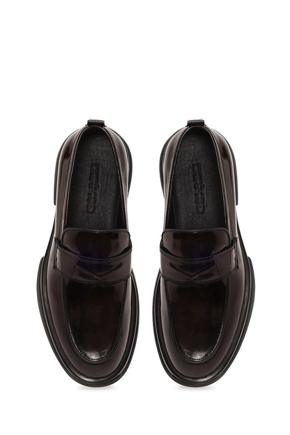 Erkek Bordo Kalın Tabanlı Deri Loafer