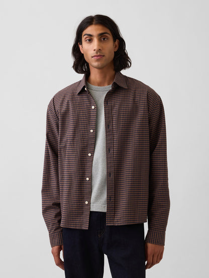 Kahverengi Relaxed Crop Straight-hem Oxford Gömlek