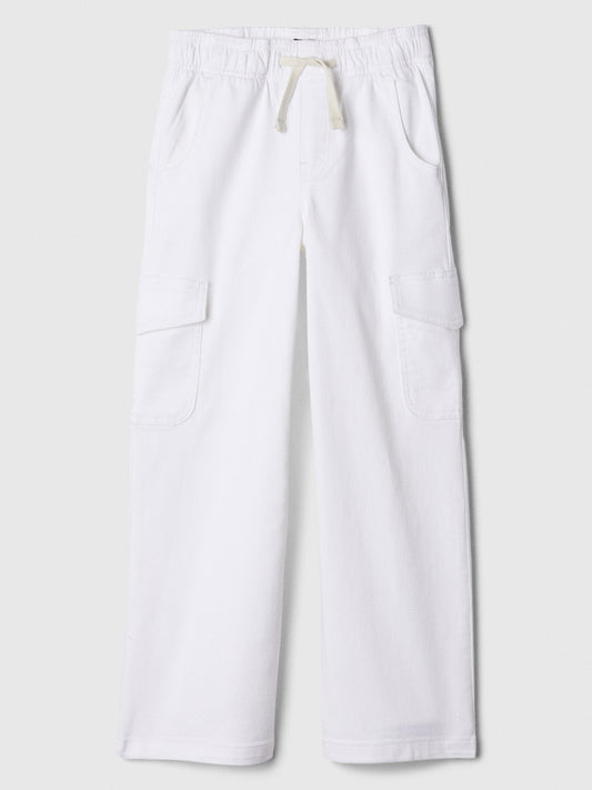 Beyaz High Rise Easy Wide Kargo Jean Pantolon