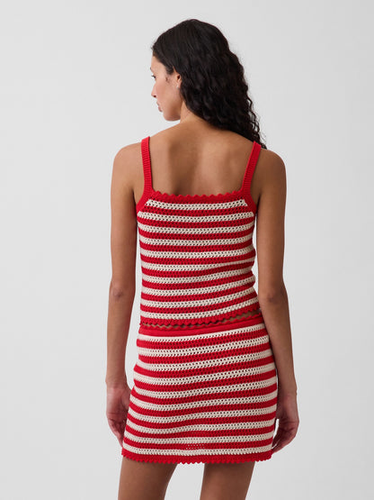 Kırmızı %100 Pamuk Crochet Crop Triko Bluz