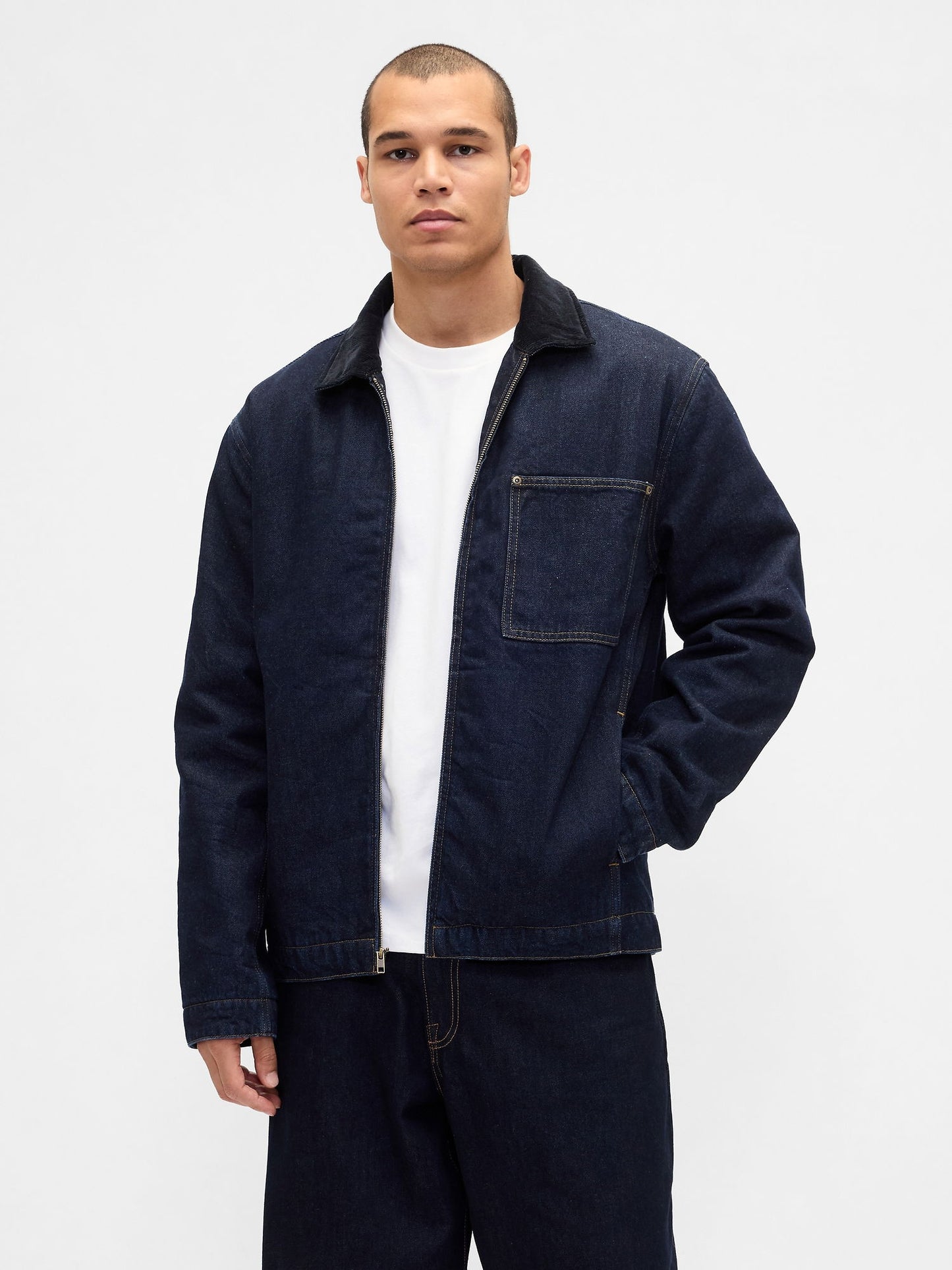 Koyu Mavi Denim Astarlı Fermuarlı Chore Ceket