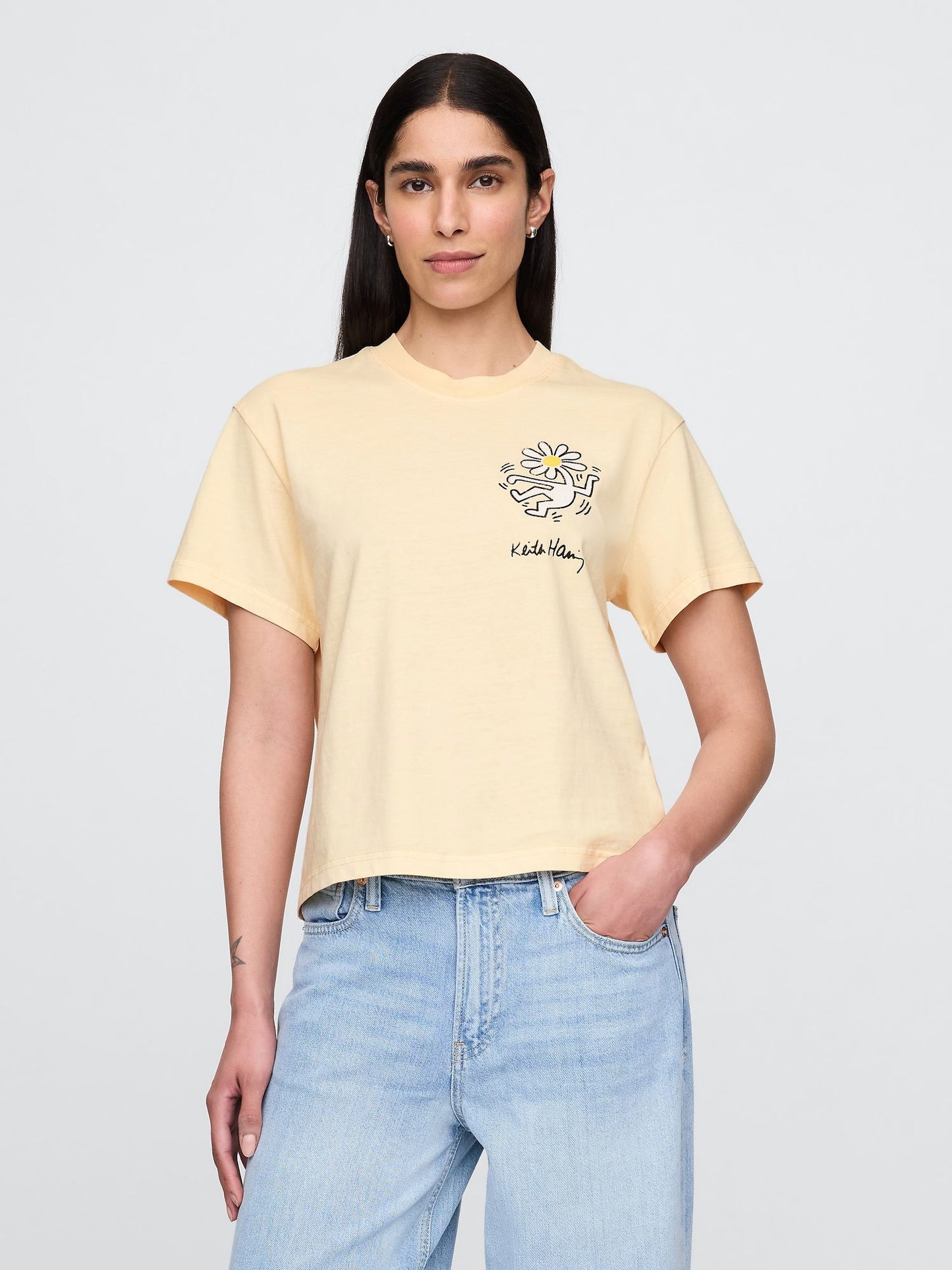 Açık Sarı Keith Haring Relaxed Grafik T-shirt
