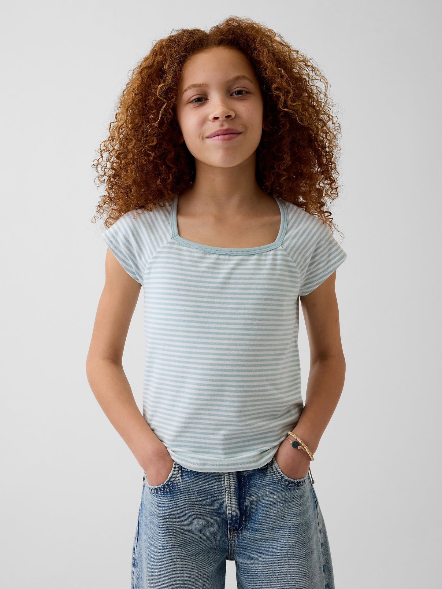 Açık Yeşil Kare Yaka T-shirt