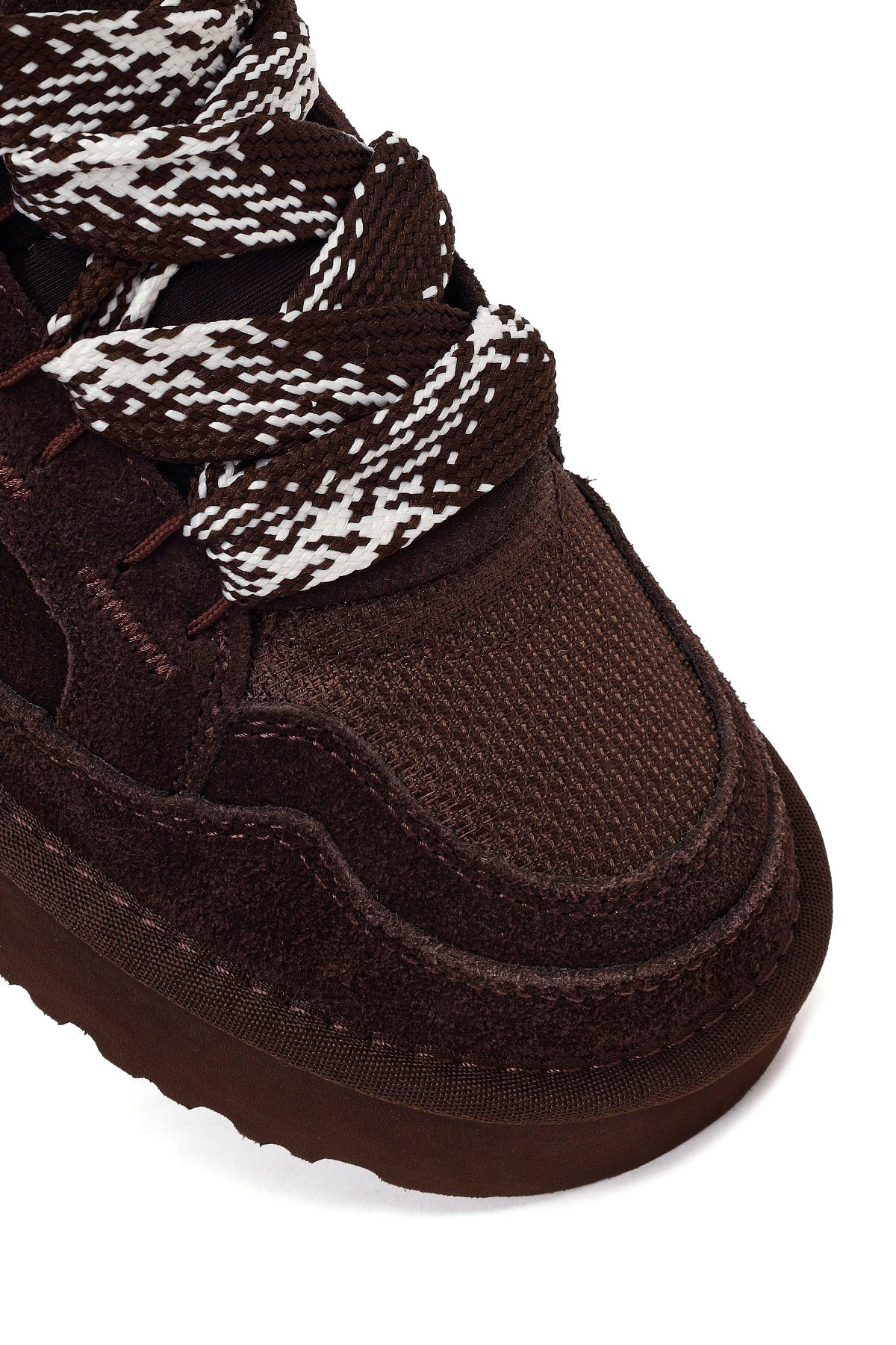 Kadın Kahverengi Bağcıklı Kalın Tabanlı Tüylü Süet Deri Teddy Sneaker