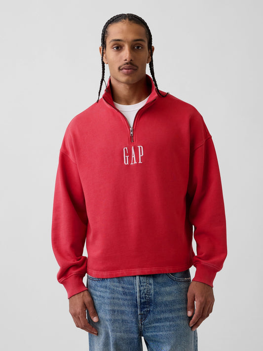 Kırmızı Heavyweight Oversized Logo Yarım Fermuarlı Sweatshirt