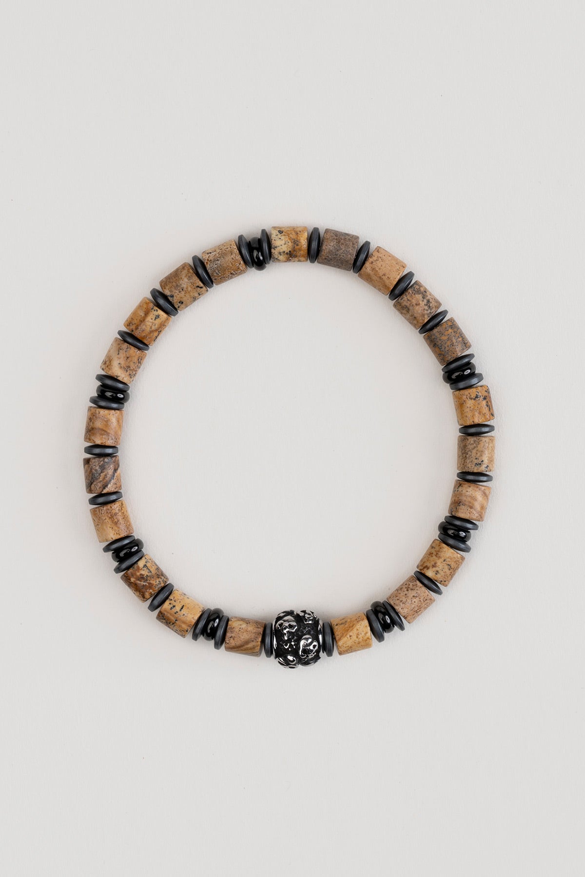 Jasper Taşlı Kuru Kafa Detaylı 21 Cm Çelik Erkek Bileklik 02434561121