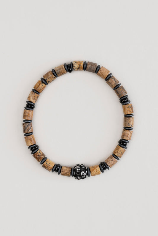 Jasper Taşlı Kuru Kafa Detaylı 21 Cm Çelik Erkek Bileklik 02434561121