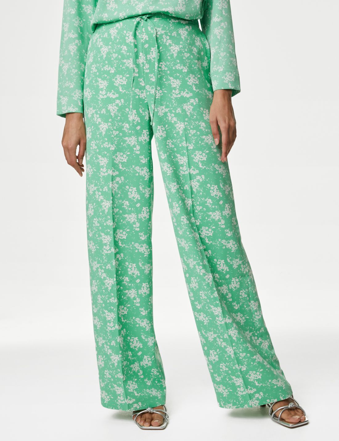 Çiçek Desenli Wide Leg Pantolon