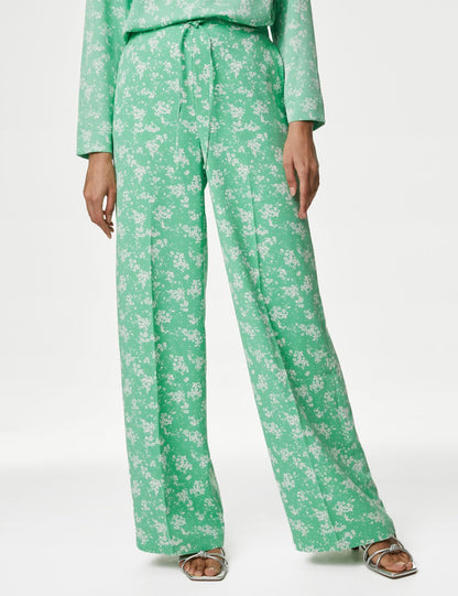 Çiçek Desenli Wide Leg Pantolon