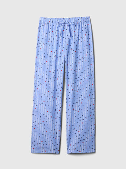 Açık Mavi Desenli Poplin Pijama Altı