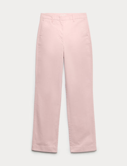 Yüksek Bel Straight Leg Chino Pantolon