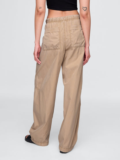 Bej Mid Rise Barrel Paraşüt Pantolon