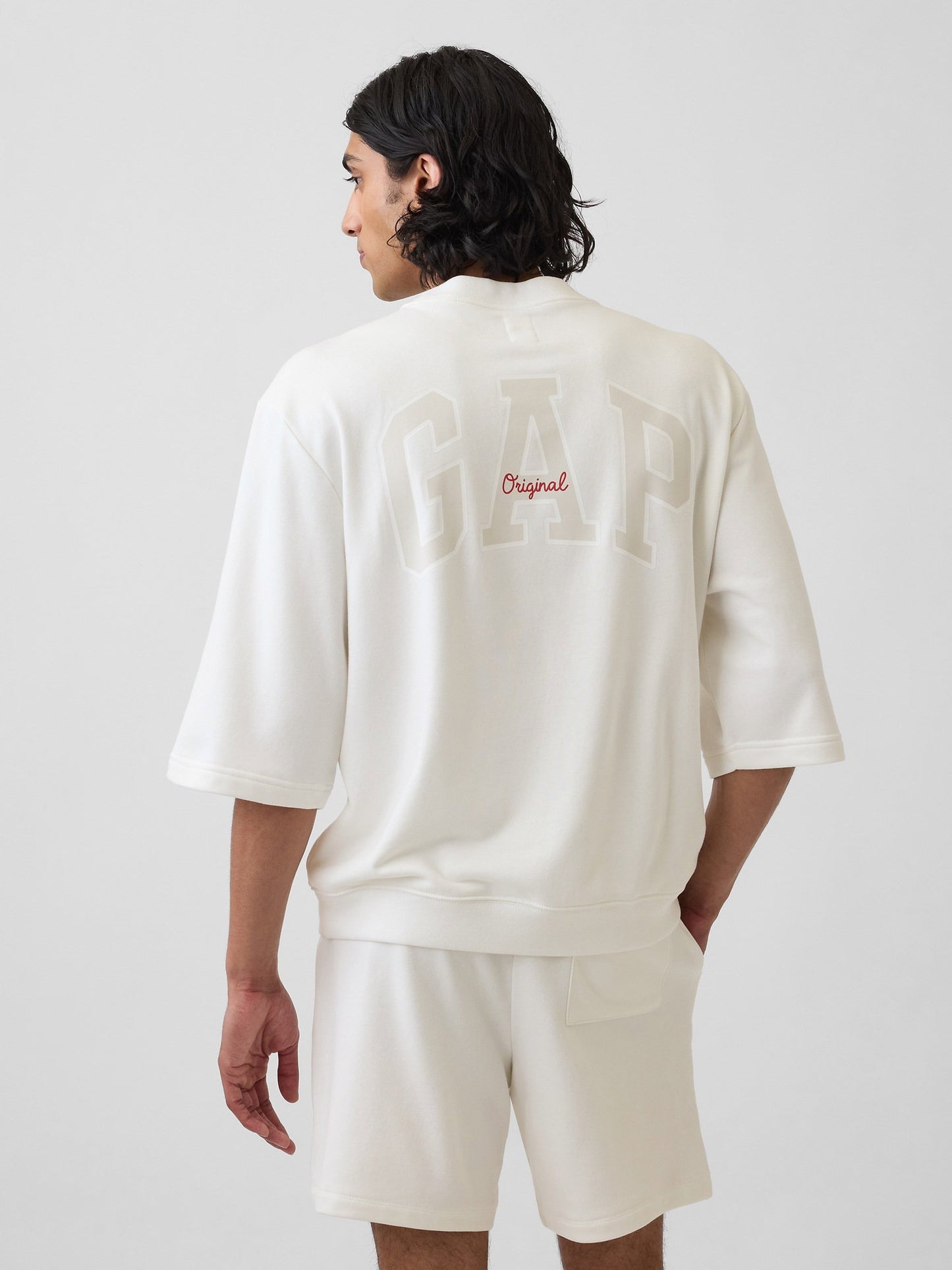 Beyaz Oversized Gap Logo Fransız Havlu Kumaş T-shirt