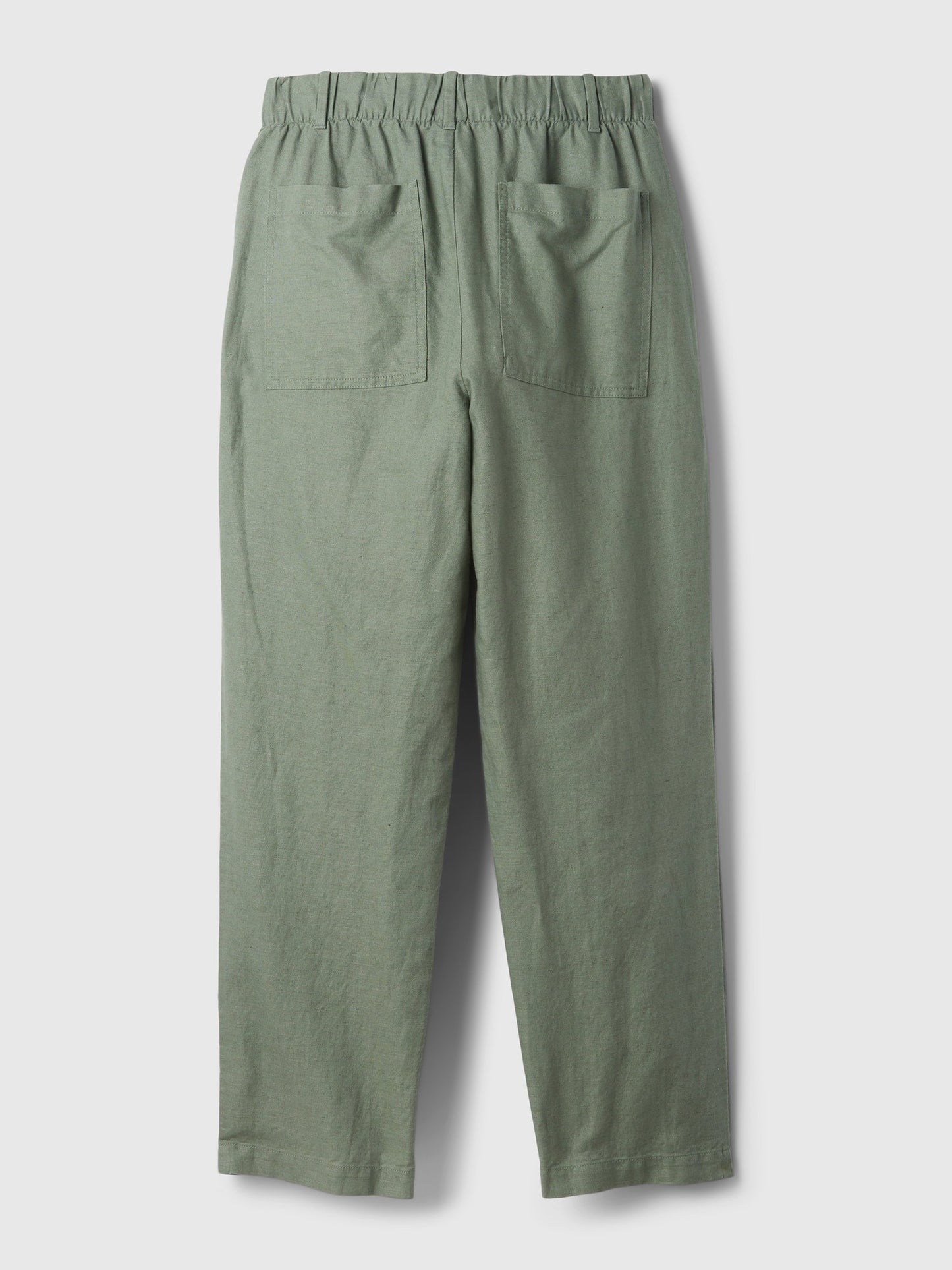 Haki High Rise Keten Karışımlı Pull-on Pantolon