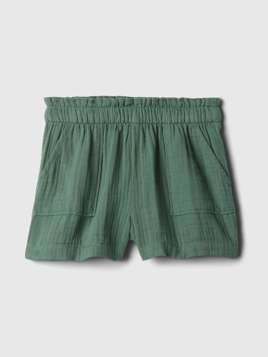Haki Crinkle Gauze Pull-on Şort