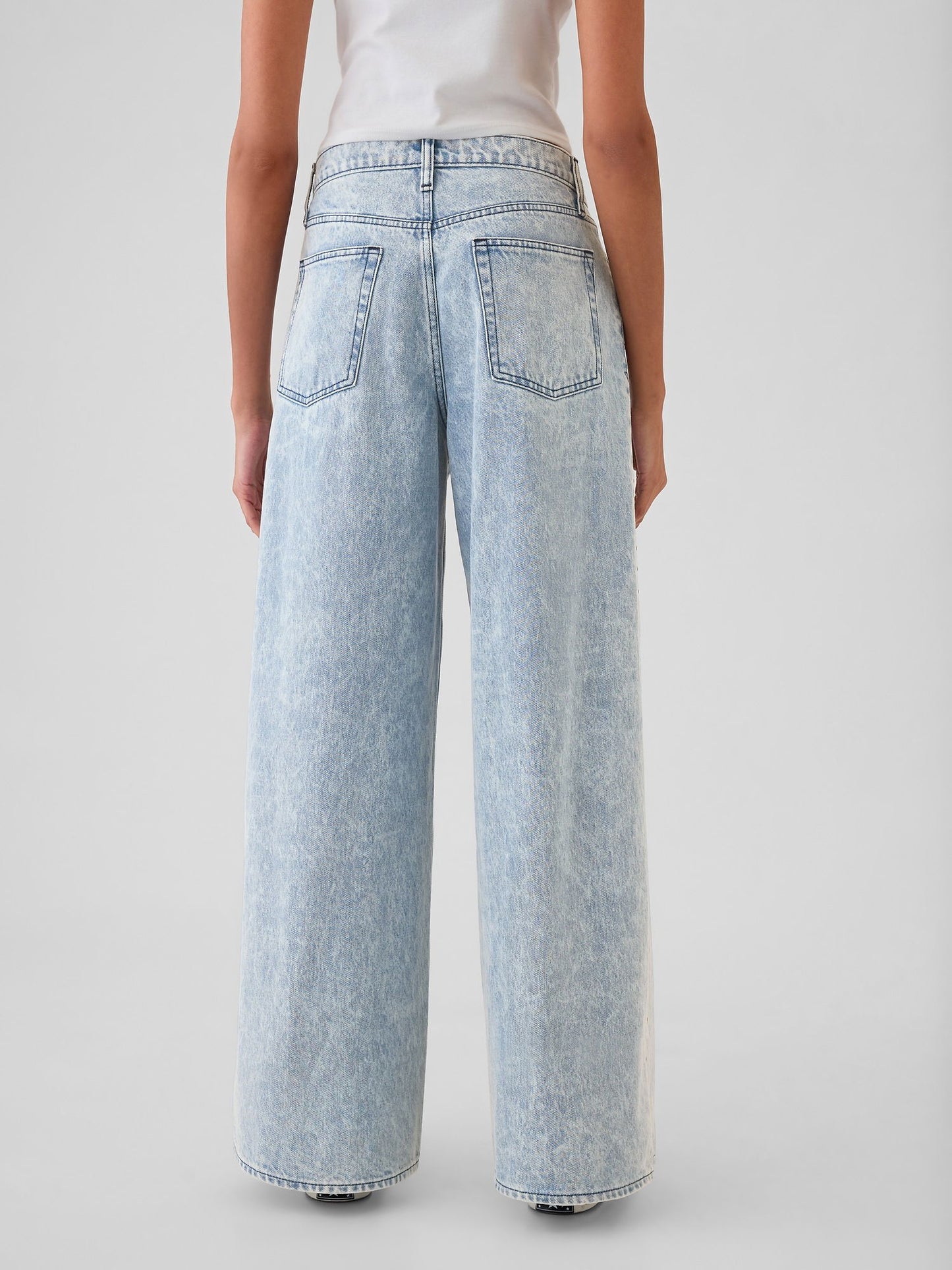 Açık Mavi Mid Rise Studded Baggy Jean Pantolon
