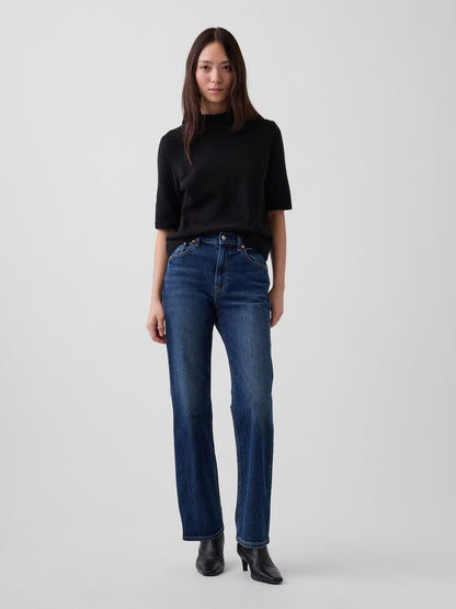 Siyah Cashsoft Mockneck Elbow-sleeve Kazak