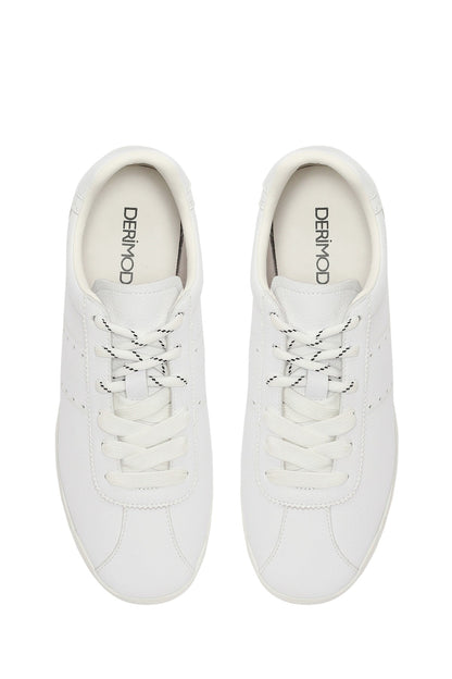 Kadın Beyaz Bağcıklı Deri Sneaker
