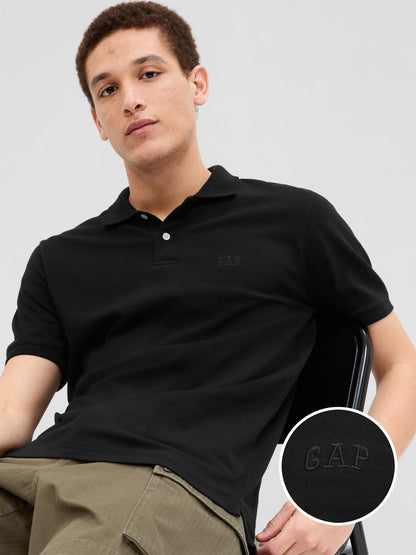 Siyah Gap Logo Piqué Polo Yaka T-shirt