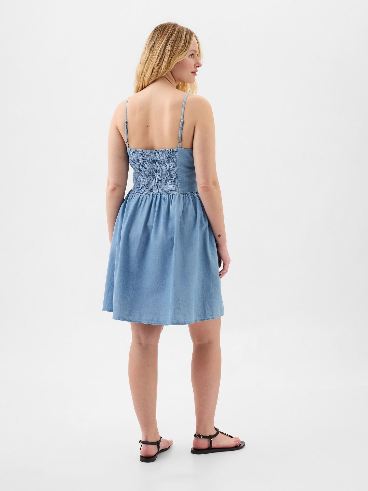 Mavi Kare Yaka Denim Mini Elbise