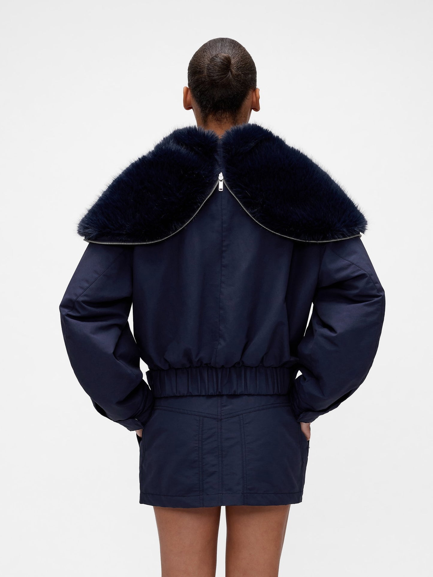 Lacivert Gapstudio Faux Fur-lined Crop Bomber Ceket