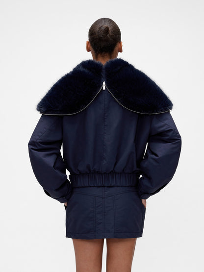 Lacivert Gapstudio Faux Fur-lined Crop Bomber Ceket