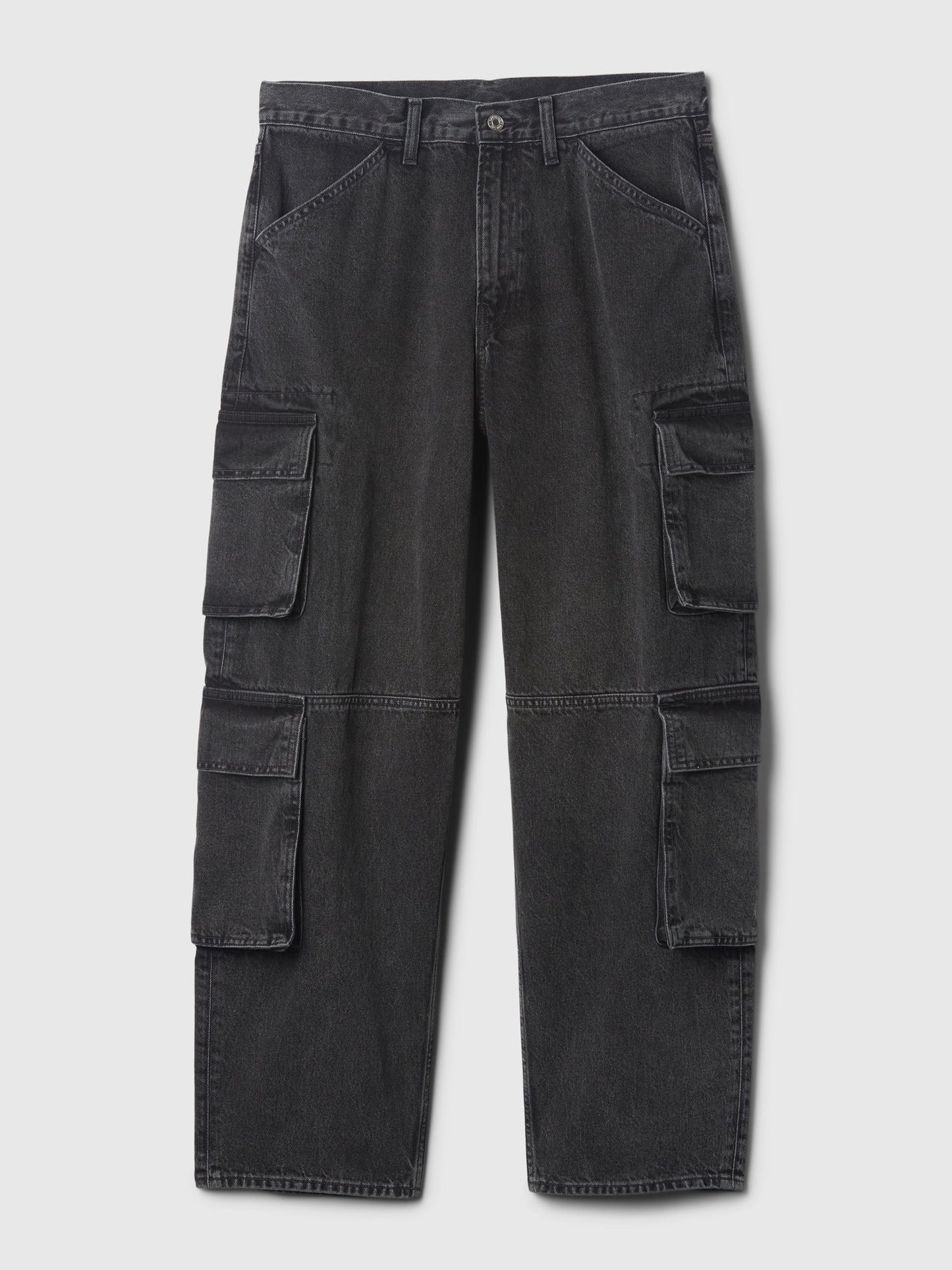 Siyah Double Kargo Baggy Jean Pantolon