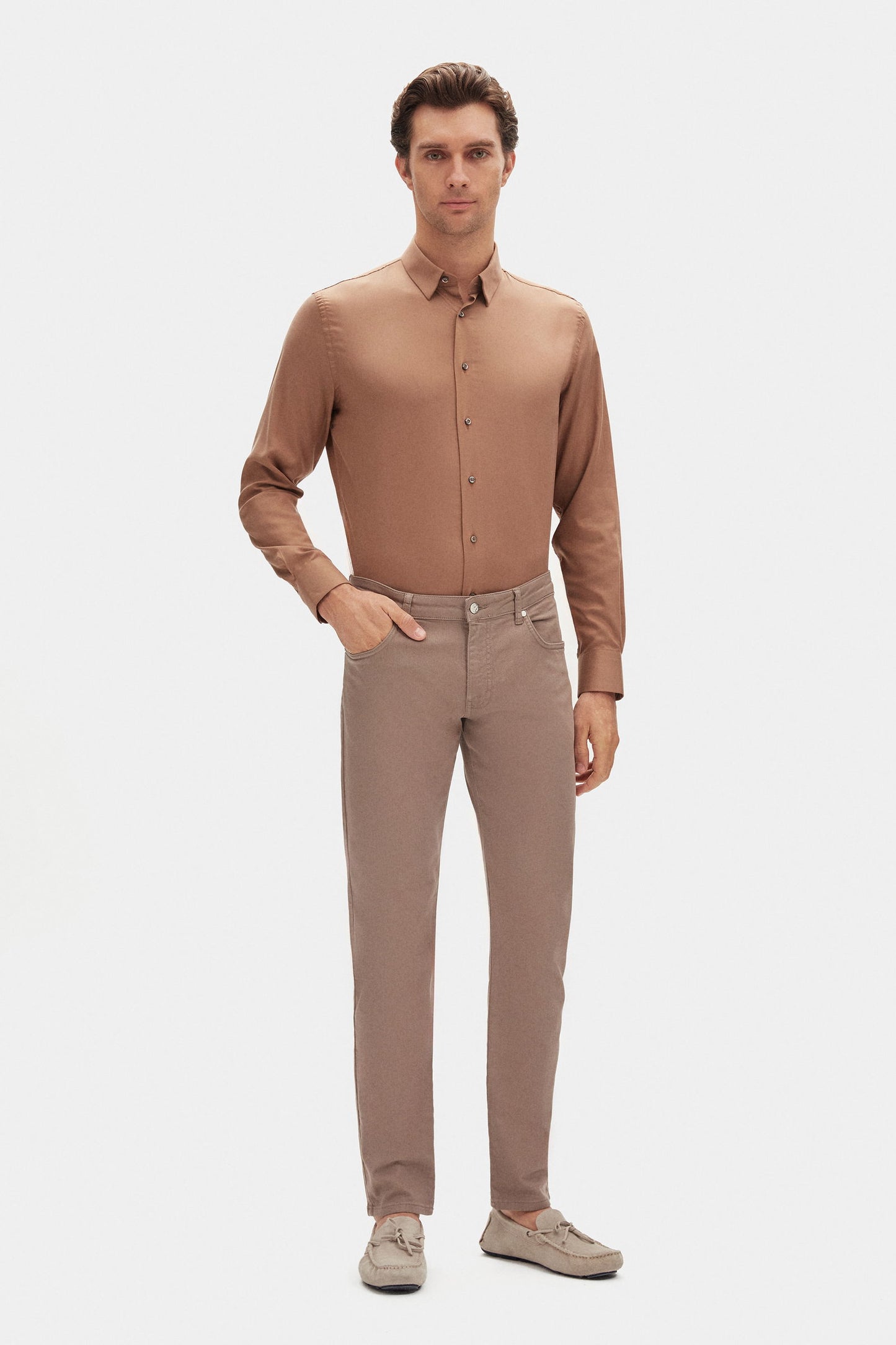 Damat Slim Fit Camel Düz Gömlek