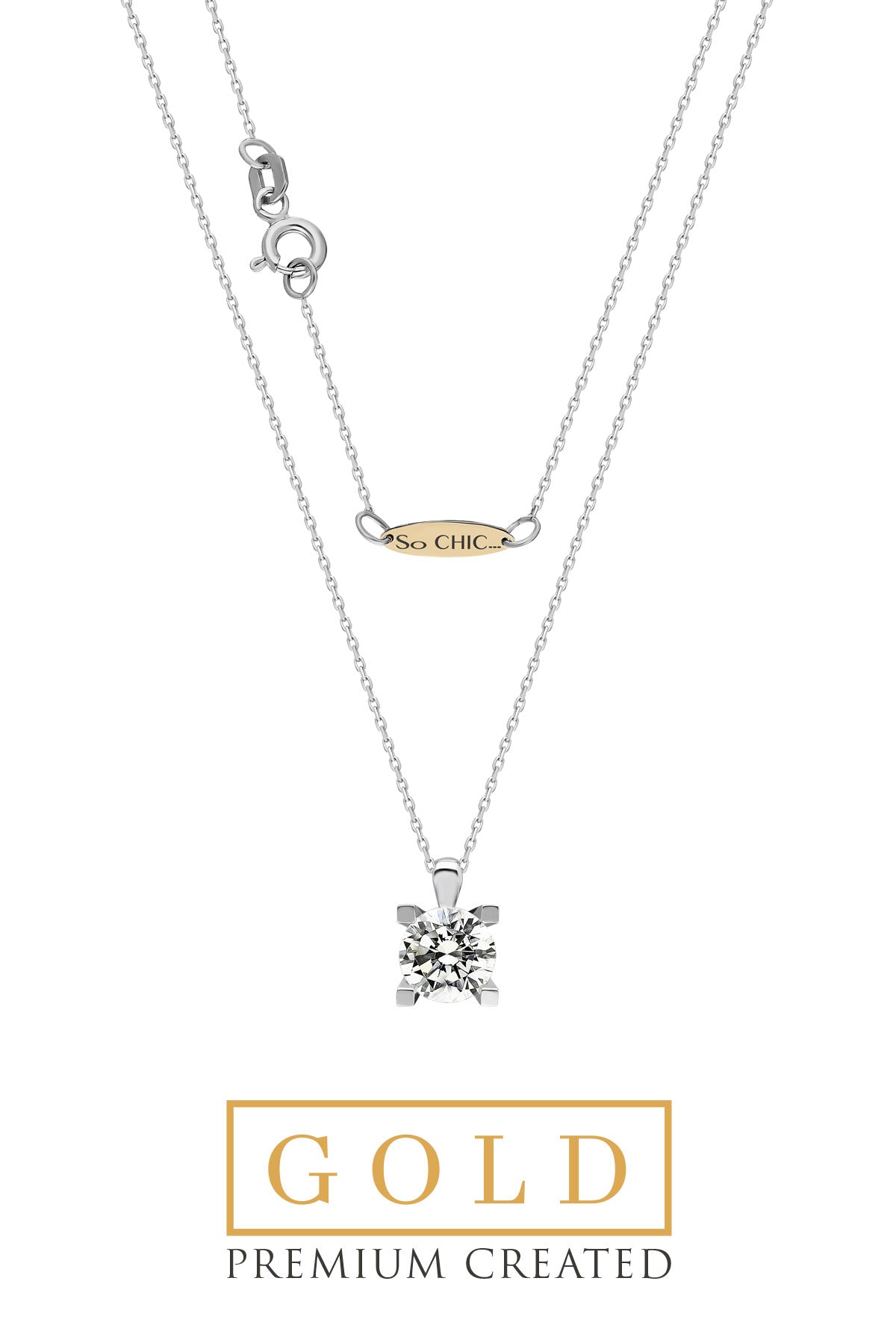 Beyaz Altın Sertifikalı Premium Created Taşlı 1.50 Ct Effect Tektaş Kolye Ww02690240142