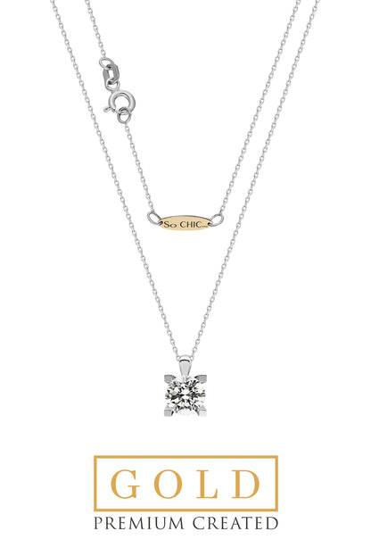 Beyaz Altın Sertifikalı Premium Created Taşlı 1.50 Ct Effect Tektaş Kolye Ww02690240142