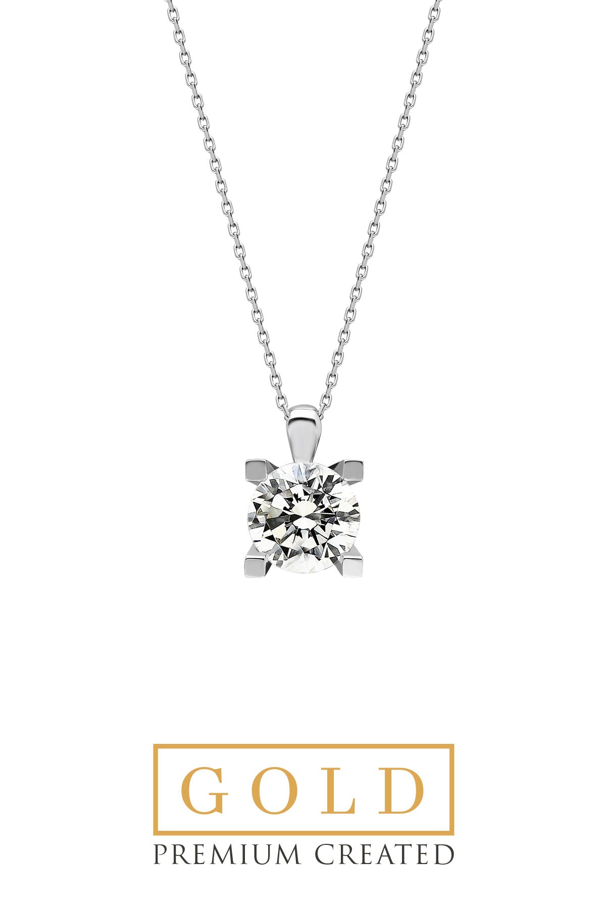 Beyaz Altın Sertifikalı Premium Created Taşlı 1.50 Ct Effect Tektaş Kolye Ww02690240142