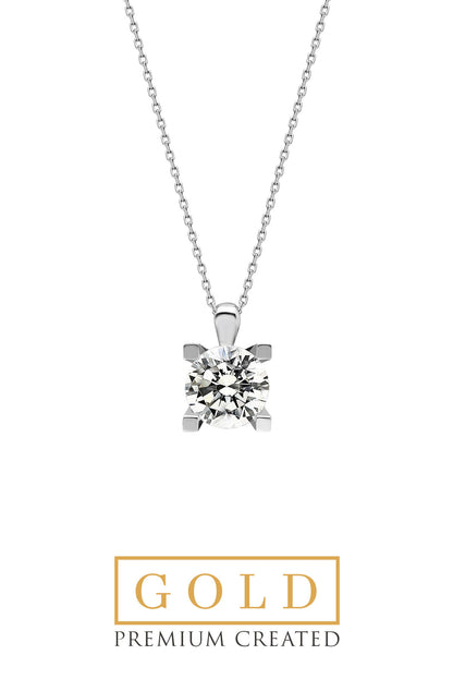 Beyaz Altın Sertifikalı Premium Created Taşlı 1.50 Ct Effect Tektaş Kolye Ww02690240142