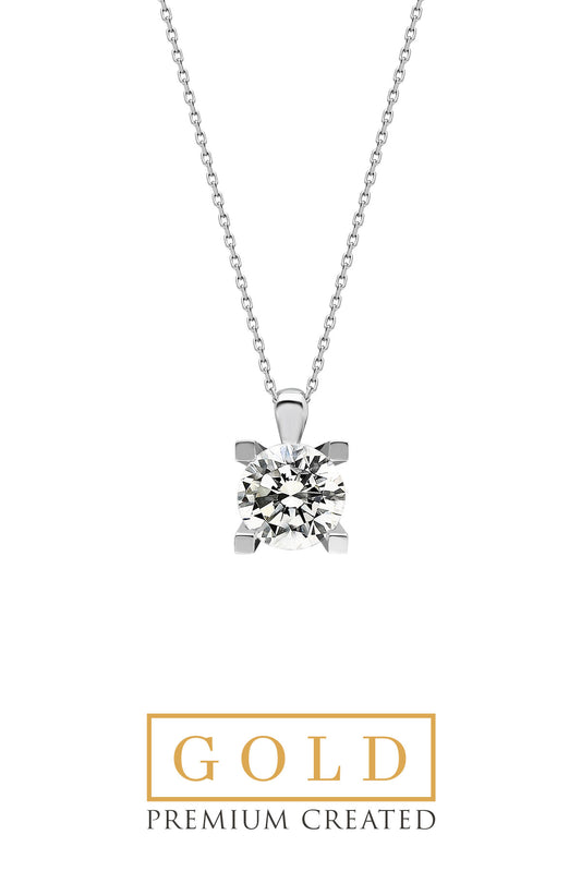 Beyaz Altın Sertifikalı Premium Created Taşlı 1.50 Ct Effect Tektaş Kolye Ww02690240142