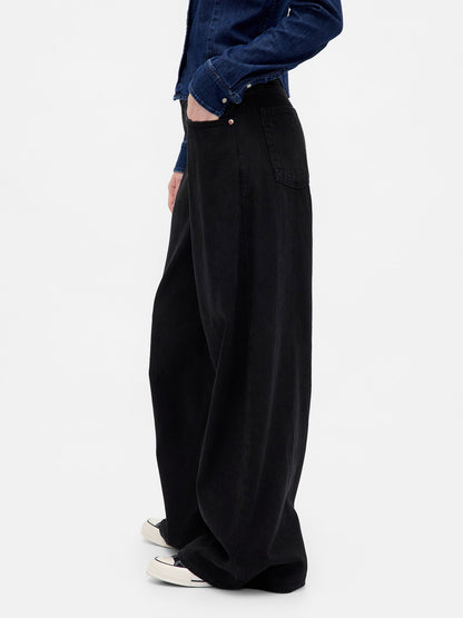 Siyah Mid Rise Ultrasoft Extra Baggy Jean Pantolon