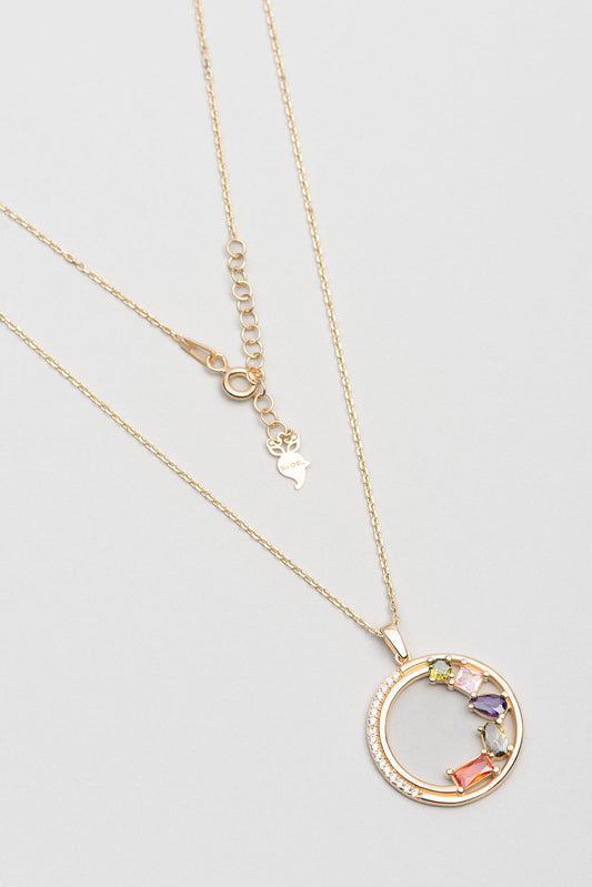 Renkli Taş Dünyası 18 Ayar Sarı Altın Kaplama 45 Cm Gümüş Kolye 07283131344