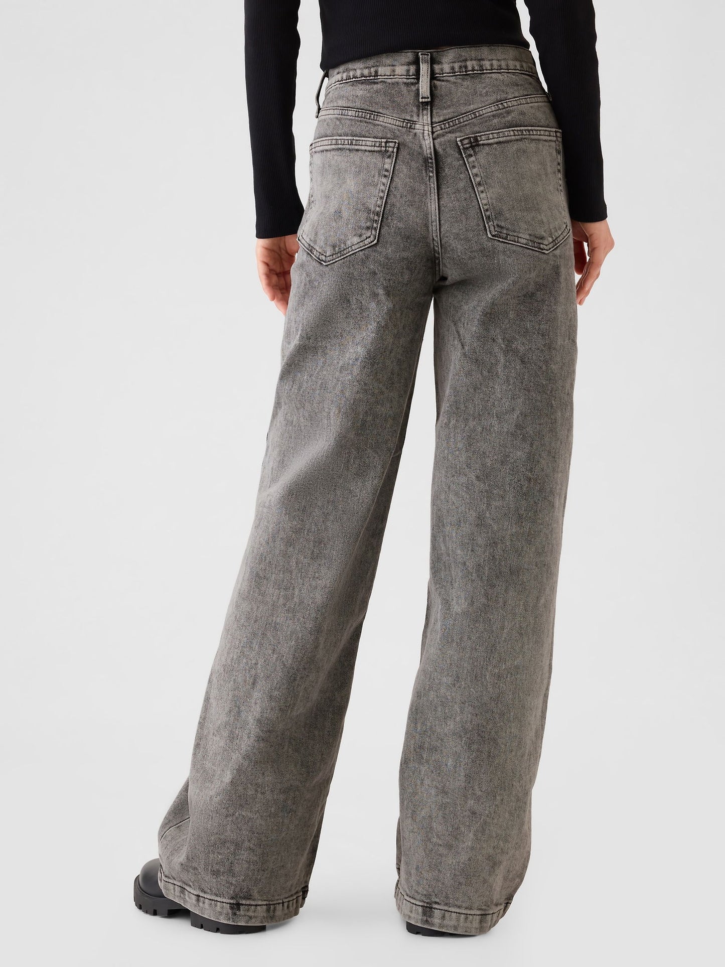 Siyah High Rise Stride Wide-leg Jean Pantolon