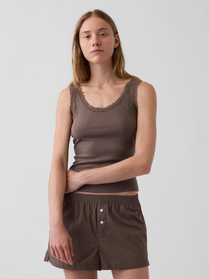 Kahverengi Mini Fitilli Dantel Detaylı Askılı Pijama Üstü