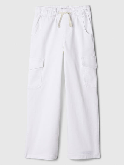 Beyaz High Rise Easy Wide Kargo Jean Pantolon