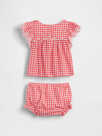 Kırmızı Eyelet Gingham Outfit Set