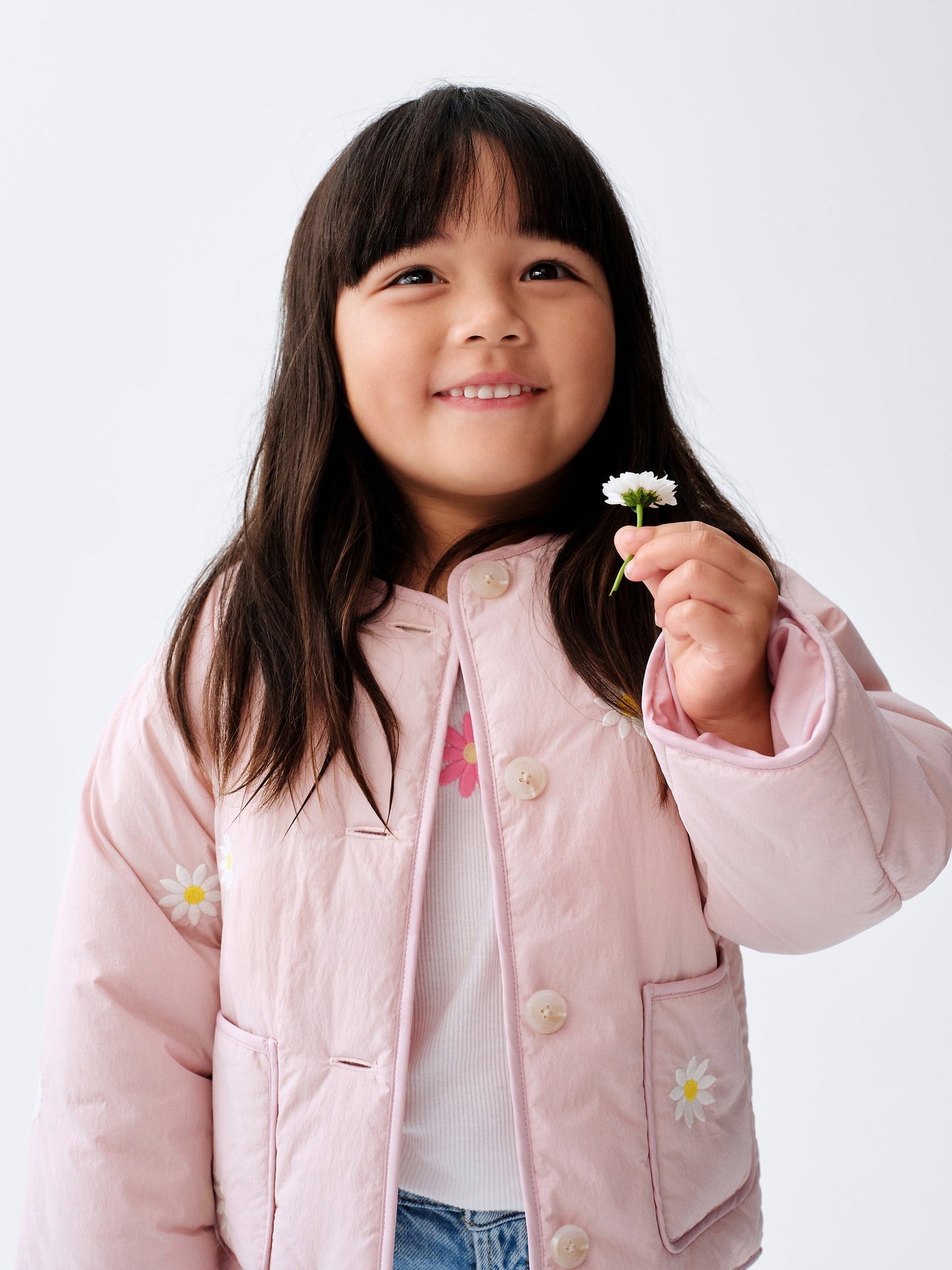 Açık Pembe Floral Embroidered Kapitone Ceket