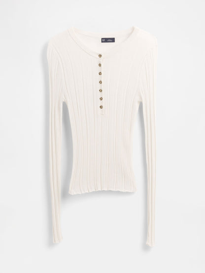 Beyaz Transparan Fitilli Henley Kazak