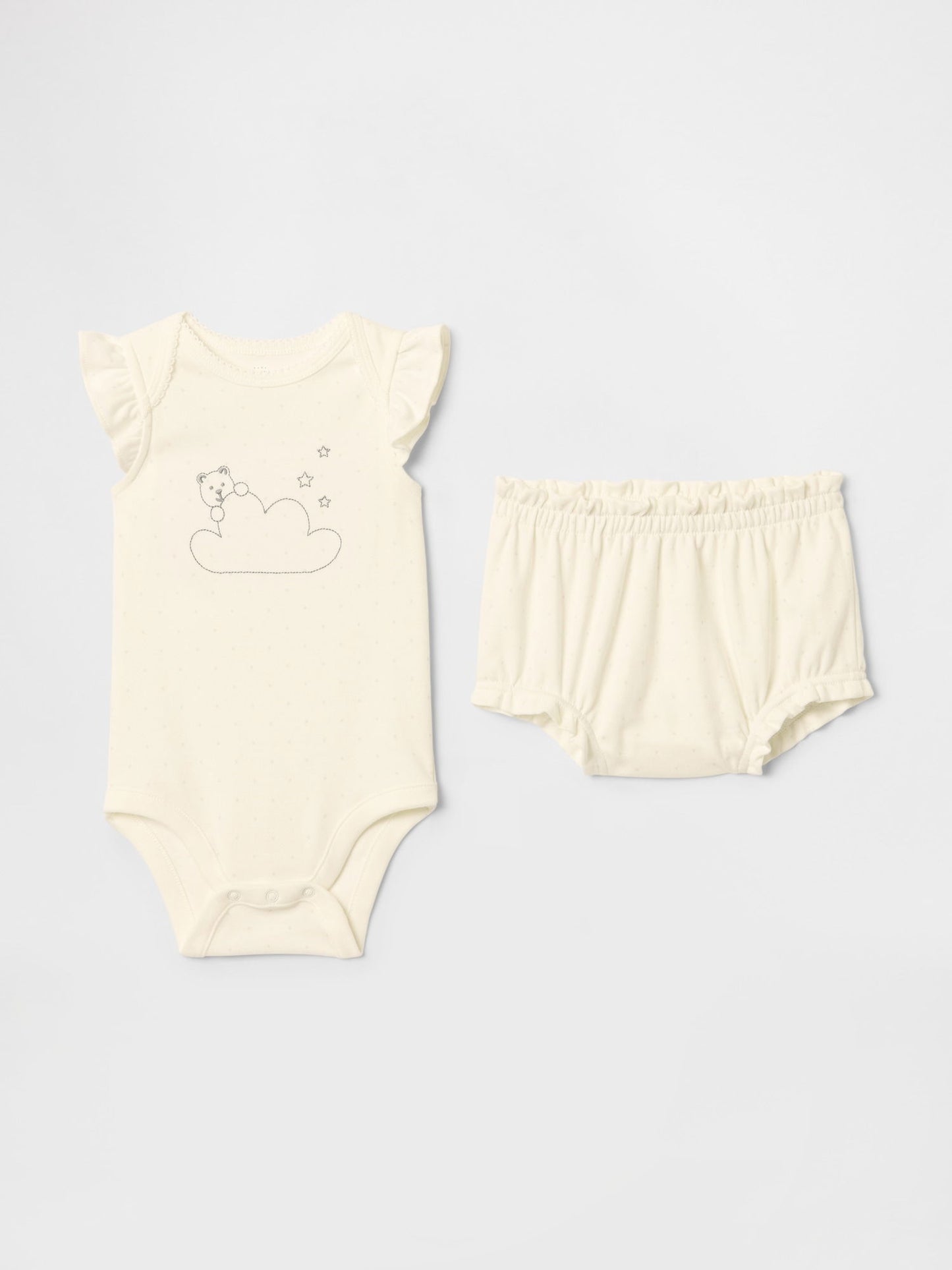 Kırık Beyaz Supima® Ayı Desenli Body Outfit Set