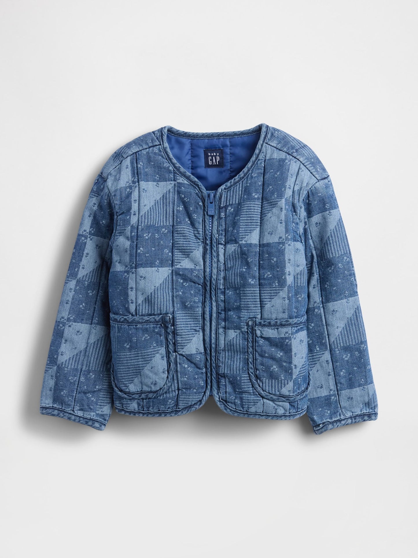 Lacivert Kapitone Patchwork Denim Ceket