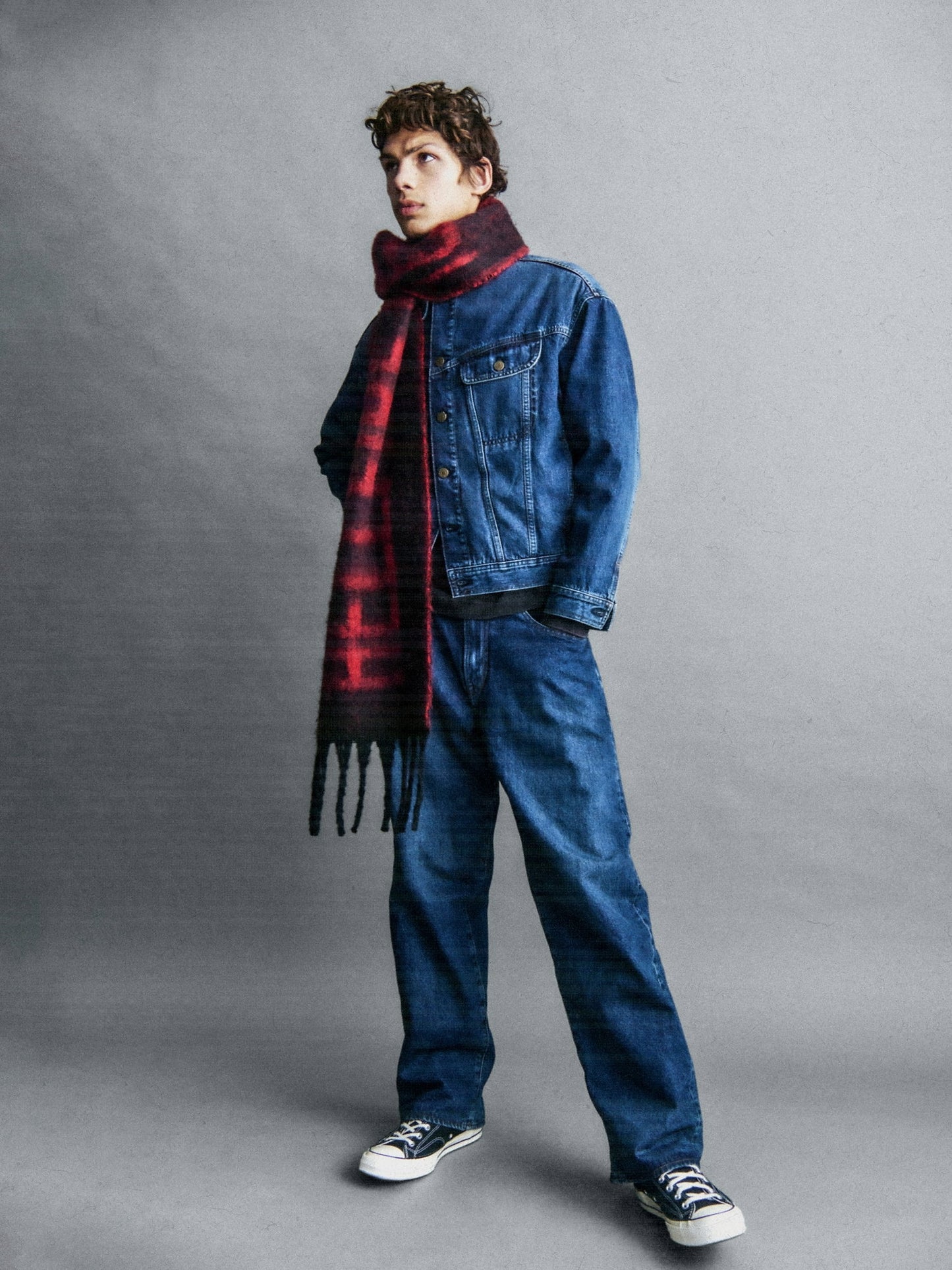 Koyu Mavi Stranger Things Flannel-astarlı Extra Baggy Jean Pantolon